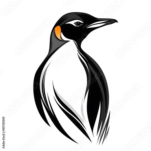 Elegant Stylized Penguin with Flowing Plumage bird animal photo