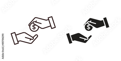 Hand money exchange icon symbol. Vector EPS 10. line and glyph icon