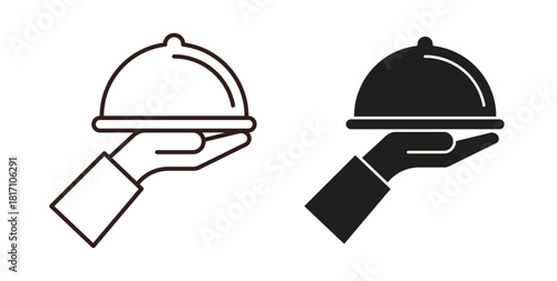 Hand holding tray icon symbol. Vector EPS 10. line and glyph icon