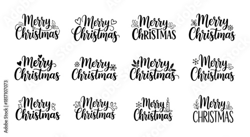 Merry christmas typography design with various handwritten styles and festive lettering