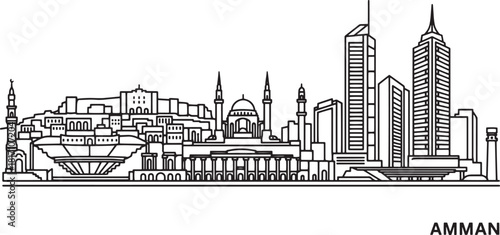 Amman skyline outline vector jordan city panorama middle east travel cityscape