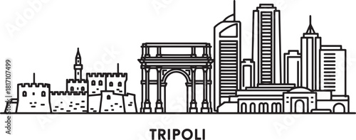 Cityscape of tripoli libya silhouette urban skyline with architecture vector drawing