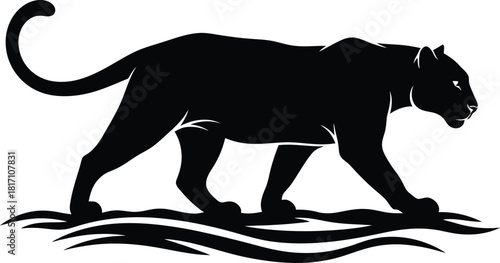 Black panther silhouette walking on water vector illustration graphic design