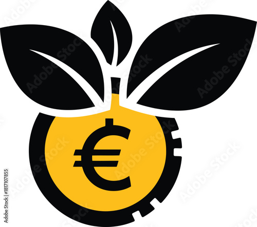 Euro Coin With Growing Leaves, Symbolizing Financial Growth and Investment