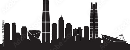 Hong kong china skyline silhouette style vector illustration on transparent file