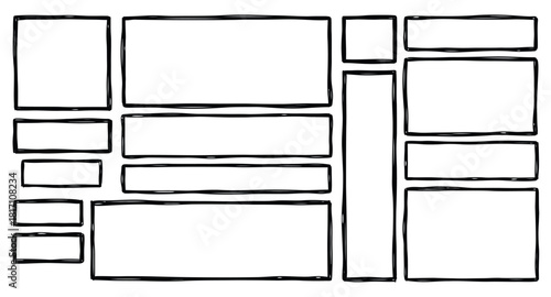 Hand drawn comic layout template with rectangular panels