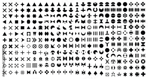 Black and white geometric symbols and shapes pattern