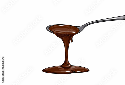 Spoonful of Rich Melted Chocolate Dripping Slowly for Culinary Dessert and Sweet Treats Inspiration