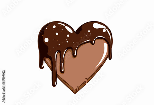 Illustration of a Heart Shaped Dessert Coated with Rich Chocolate Glaze and Topped with Luscious Dripping Chocolate for a Deliciously Sweet and Romantic Appeal