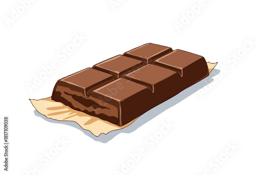 Delicious Smooth Chocolate Bar on Unwrapped Paper Displaying Rich and Creamy Texture with Six Segments Highlighting its Indulgent Appeal