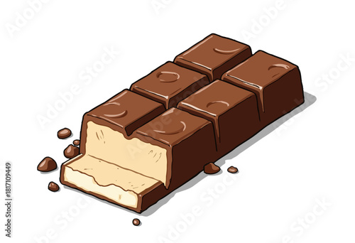 Illustration of a Decadent Milk Chocolate Bar with a Creamy Center and Broken Squares Showcasing Rich, Velvety Chocolate Texture and Flavor