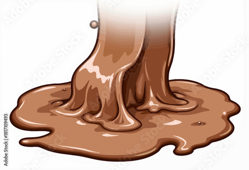 Illustration of a Thick, Gooey Liquid Cascading Down and Forming a Smooth Pool on a Surface, Capturing the Rich Texture and Flow Dynamics of Viscous Material