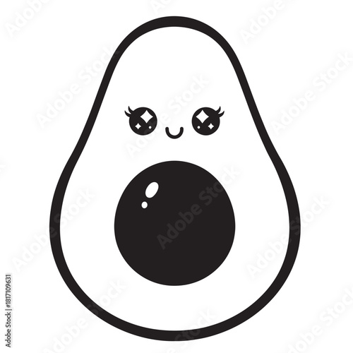 Cute cartoon avocado character with big seed and smiling face for playful food illustration.
