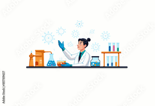 Scientist Conducting Experiments in a Laboratory Setting Surrounded by Scientific Equipment and Chemical Reagents with a Focus on Innovative Research and Discovery