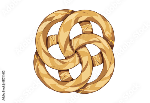 Intricate Knot Design Featuring Interwoven Circular Bands with a Symmetrical Geometric Pattern on a Clear White Background