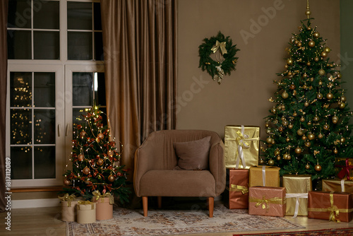 living room with christmas tree