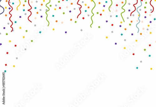 Vibrant Celebration Background with Colorful Confetti and Streamers on White Backdrop for Festive Events and Joyful Occasions