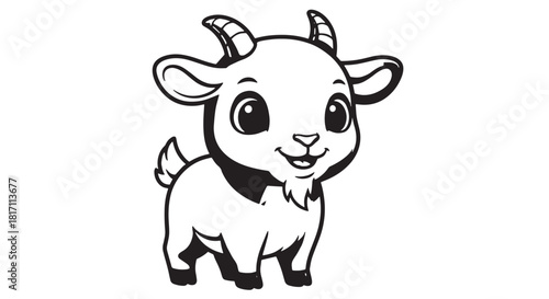 Playful Cartoon Goat: Friendly Farm Mascot Illustration with Horns and Cute Charm.