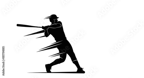 Silhouette of a baseball player swinging a bat with motion lines indicating speed and power.