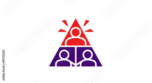 A stylized pyramid graphic representing a hierarchical team structure with a leader at the top.