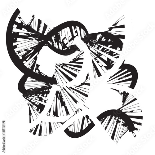 Abstract Black and White DNA Helix Pattern with Intertwining Strands.