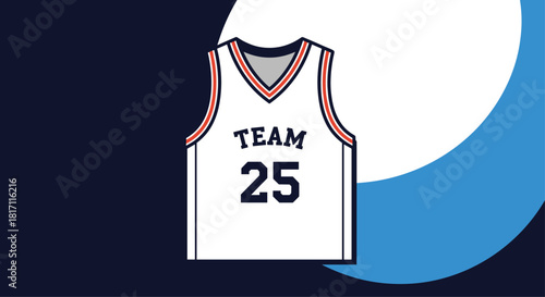 White basketball team jersey with the number 25 in a modern graphic style against a split blue and white circular background.