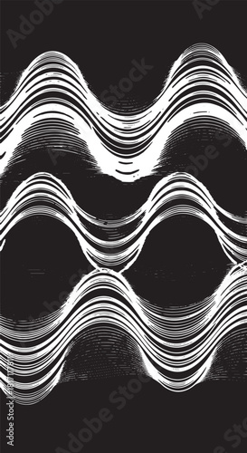 Abstract black and white waves with flowing lines forming a geometric, minimal design.