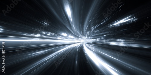 Fototapeta Naklejka Na Ścianę i Meble -  3D tunnel of light, glowing lines and motion blur, futuristic speed effect, high contrast, perspective depth