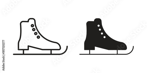 Ice skating icon doodle set. editable outline stroke vector eps