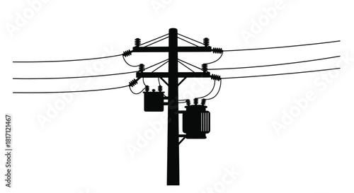 Simple black silhouette of a utility pole with electrical components