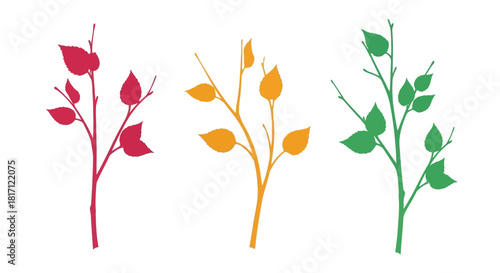 Colorful branches with leaves in red yellow and green hues
