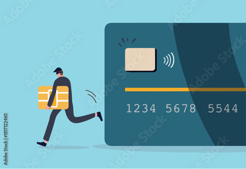 Credit card or debit card payment account fraud, hacker or criminal use phishing to steal online money, data or personal identity concept, thief in black steal smart ship from debit or credit card.