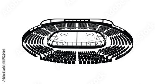 Aerial view of an empty hockey arena with seating arrangement