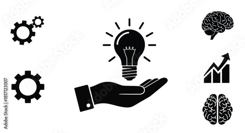 Innovation concept with a lightbulb brain gears and growth illustration