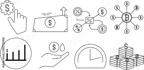 Minimal Finance Outline Icon Set for Business, Money, Crypto & Analytics