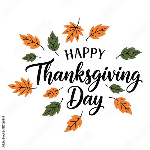 Happy thanksgiving day with autumn leaves illustration