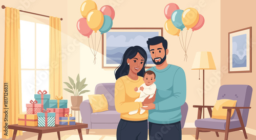 Celebrating new beginnings family joyous occasion with infant and gifts home