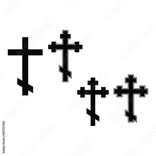 Collection of black orthodox christian cross symbols on white background
