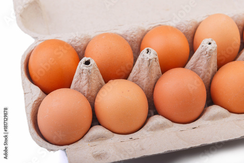 Plastic egg carton isolated on white background