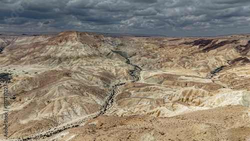 Photos A scenic landscape captured in the Ein Avdat desert canyon region, showcasing dramatic cliffs, natural rock formations, and the unique textures of the Negev landscape