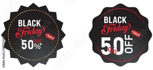Black friday 50% off discount sale promotional labels design.