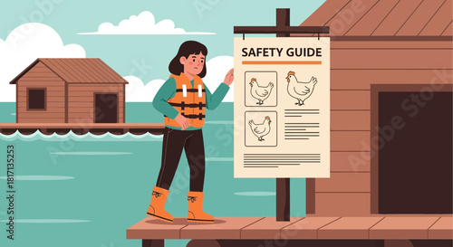 Navigating Aquatic Poultry Farming: A Safety Guide on a Riverside Dock