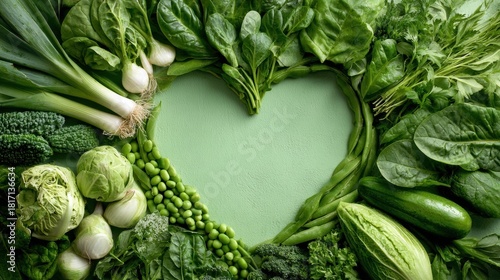 Veganuary winter challenge. Flat lay composition of assorted green vegan ingredients, seasonal renewal and plant based healty concept