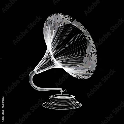 Ornate Gramophone Playing Music with Floral Embellishments


