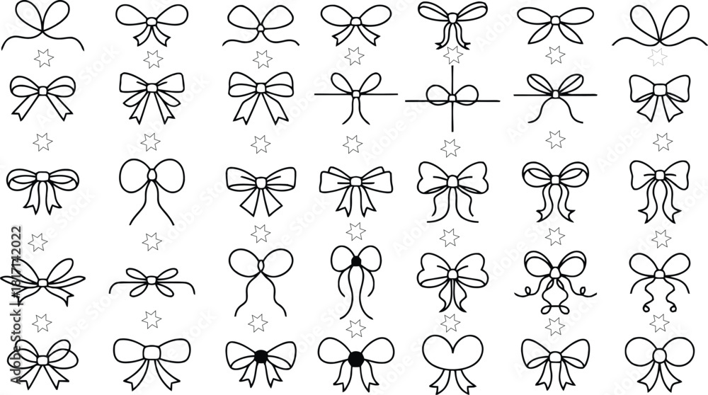 Obraz premium PRibbon Bow Line Icons Set – Decorative Vector Collectionrint