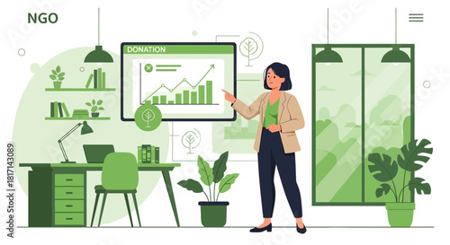 Nonprofit organization financial growth presentation with data visualizations, charity appeal
