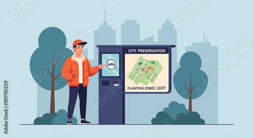 Urban environment interactive kiosk with city preservation information design