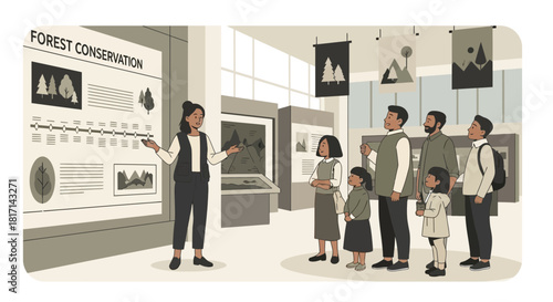 Family exploring forest conservation exhibit at the natural history museum