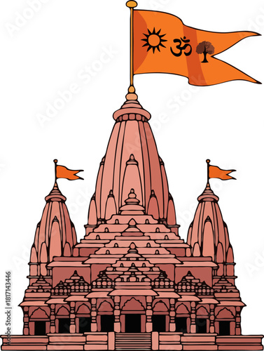 Ram Mandir Ayodhya Vector. Flat Style Temple Illustration Background.