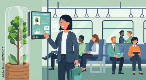 Eco-Conscious Commute: Reforestation Data Displayed on Public Transportation